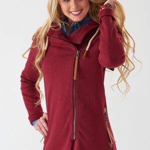 NWT Montanaco S Burgundy hooded sweatshirt jacket asymmetrical Zip front